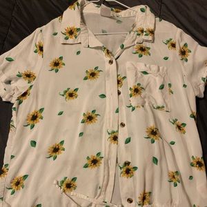 White Sunflower Button Up